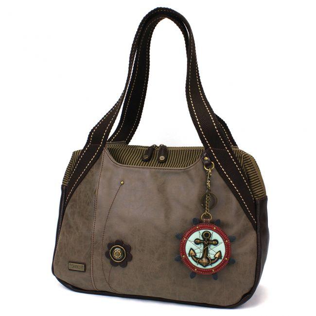CHALA Handbag Bowling Bag Purse Stone Gray with Anchor