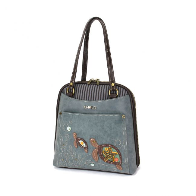 CHALA Turtle Backpack Handbag Purse, perfect for the ocean and sea lovers, adorn with momma and baby turtle to love