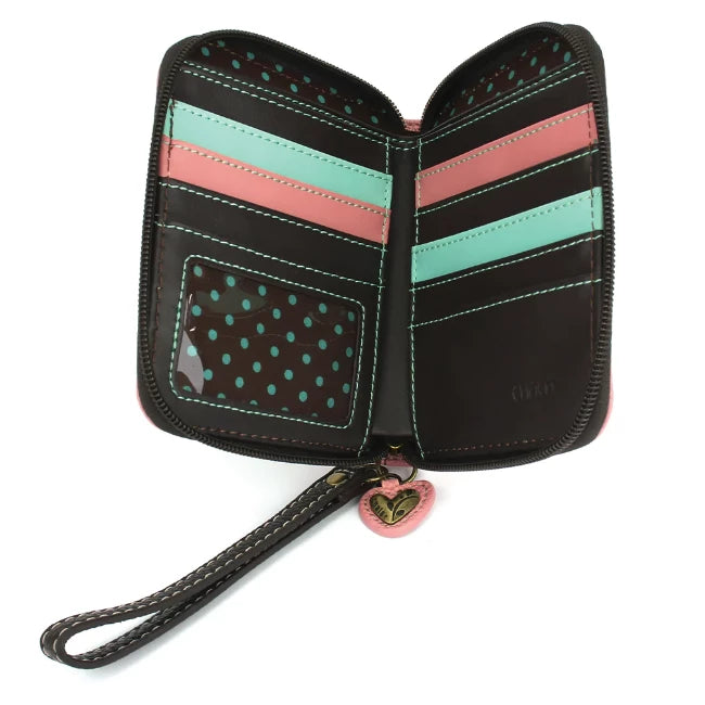 Chlala Black Pig Pink Zip Around Wallet is the perfect wristlet wallet for pig lovers.