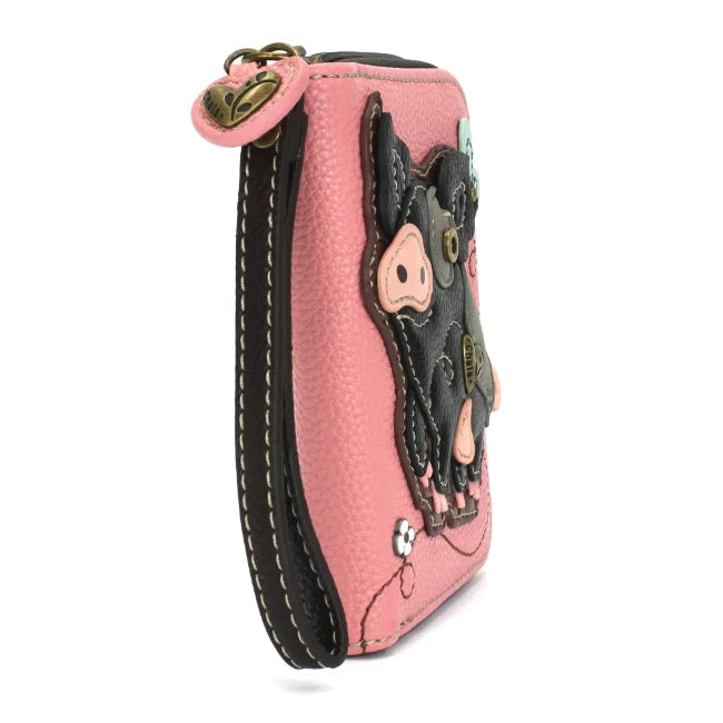 Chlala Black Pig Pink Zip Around Wallet is the perfect wristlet wallet for pig lovers.