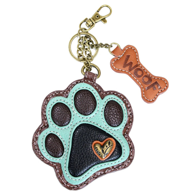 CHALA Paw Print Teal Key Fob, Coin Purse, Purse Charm - Enchanted Memories, Custom Engraving & Unique Gifts