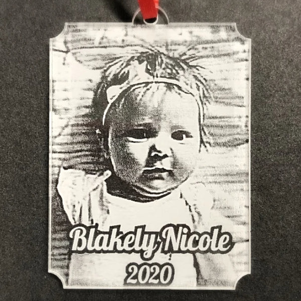 Personalized Baby's First Christmas Ornament Custom Made with Your Favorite Picture. The cutest ornament you'll ever find for your newborn child | Enchanted Memories Branson, Custom Engraving & Unique Gifts