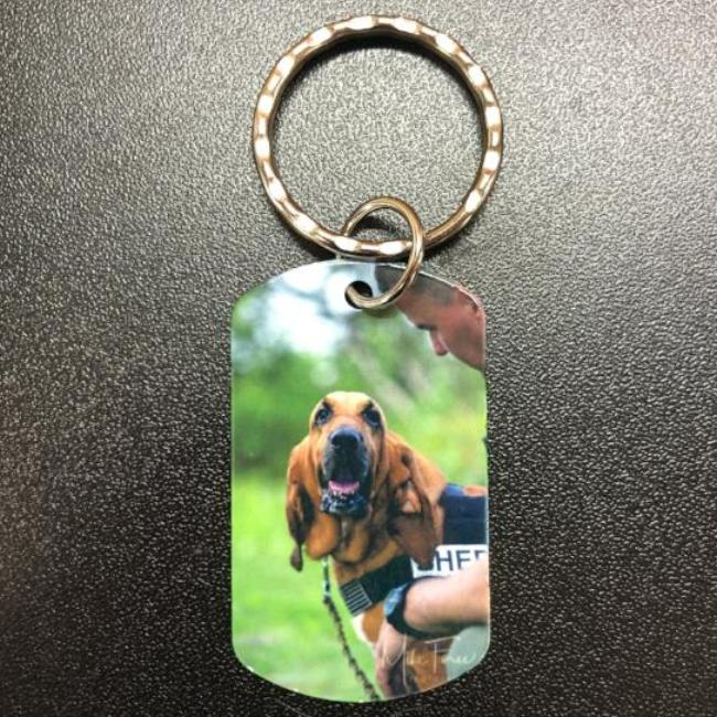 Custom Photo Dog Keychain with your best buddy imprinted into the aluminum for the perfect dog lovers keychain gift.