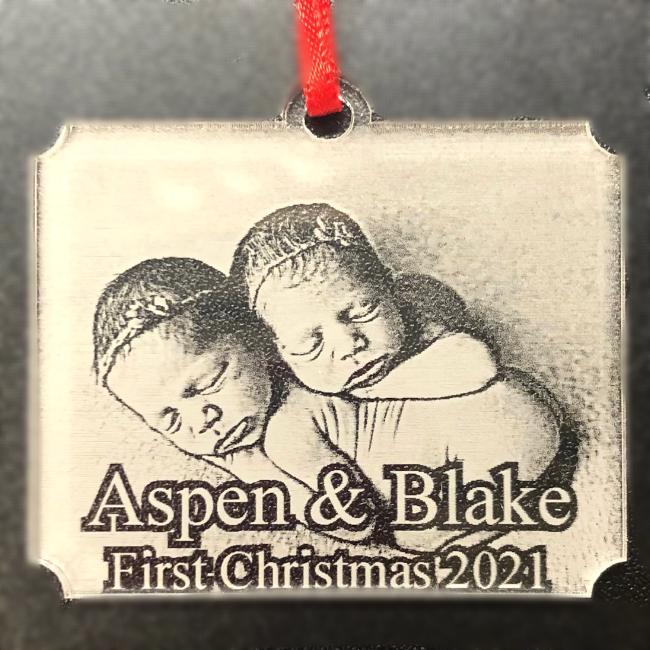 Personalized Baby's First Christmas Ornament Custom Made with Your Favorite Picture. The cutest ornament you'll ever find for your newborn child | Enchanted Memories Branson, Custom Engraving & Unique Gifts