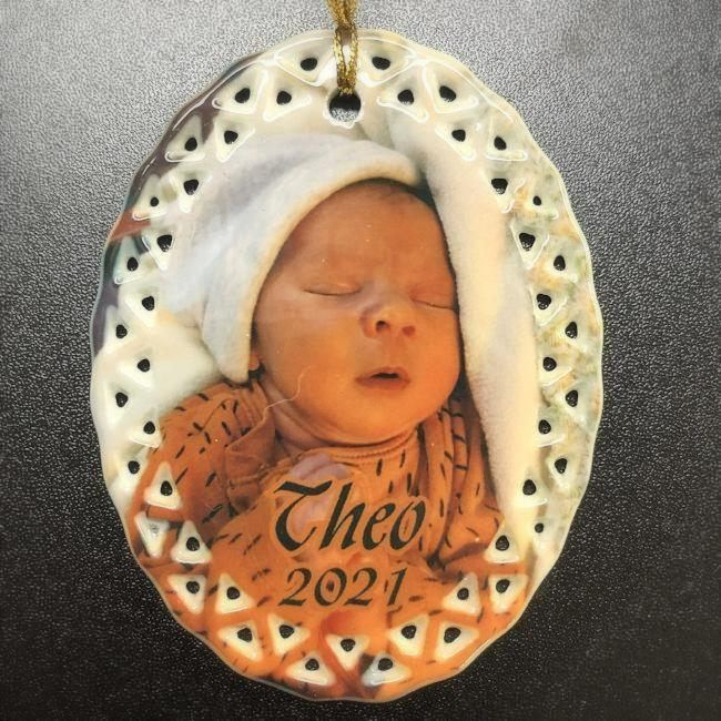 Personalized Porcelain Photo Christmas Ornament for Baby's 1st Christmas | Enchanted Memories, Custom Engraving