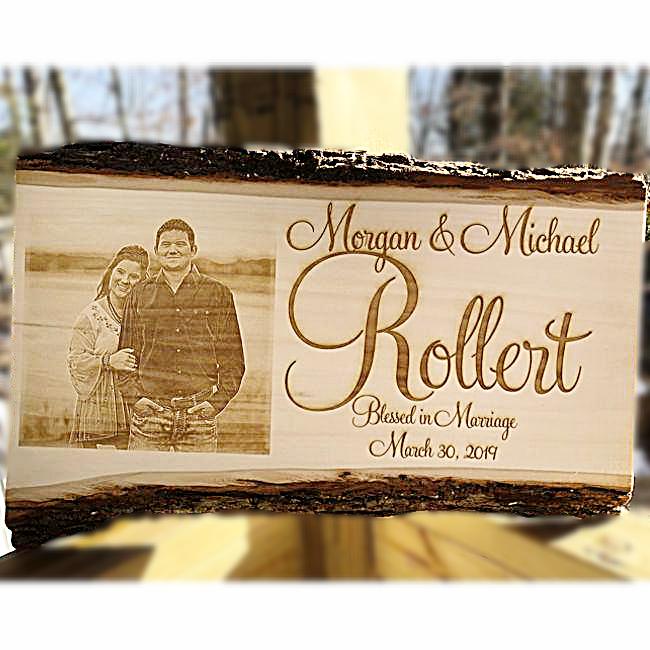 Engraved Basswood Barkboard couples photo plaque perfect gift for a Wedding or Anniversary. Couples picture etched into wood.