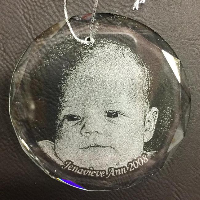 Engraved Crystal Baby's First Christmas Photo Ornament etched with your baby’s picture Personalized 1st Christmas Ornament | Enchanted Memories, Custom Engraving