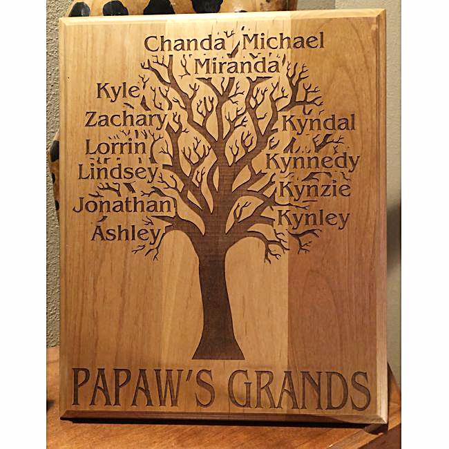 Engraved Family Tree Wooden Plaque for Grandpa with all of he Grandkids Names Personalized into the Wood | Enchanted Memories, Custom Engraving & Unique Gifts