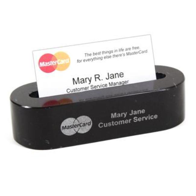 Engraved Marble Business Card Holder for Desk Corporate Logo Etched with Name and Title