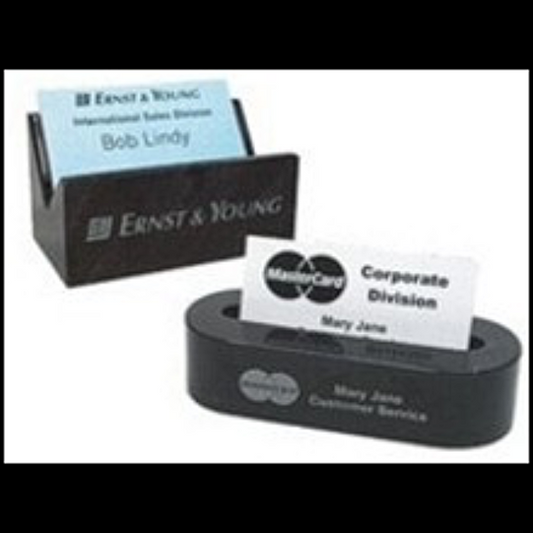 Engraved Marble Business Card Holder for Desk Corporate Logo Etched with Name and Title