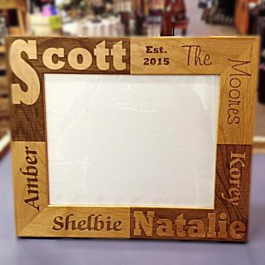 Engraved Wooden Picture Frame for Family Photograph Personalized for You with Family Name