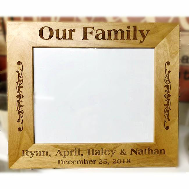 Engraved Wooden Picture Frame for Family Photograph Personalized for You with Family Name