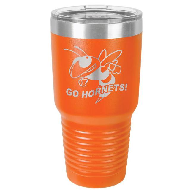 Engraved Yeti Style Insulated Tumbler Mug Stainless Steel Orange with Logo and Name