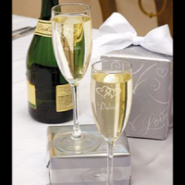 Etched Champagne Toasting Flutes Personalized for Wedding or Anniversary Celebration Party Engraved with your custom text