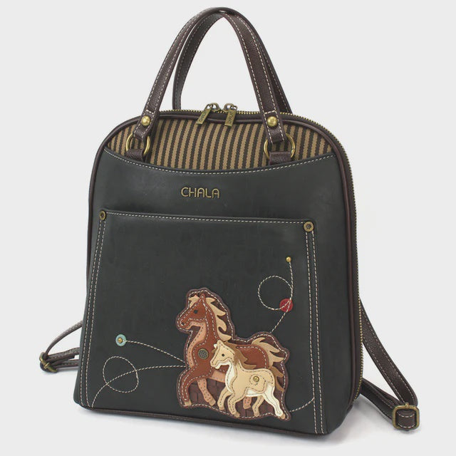 CHALA Convertible Backpack Purse - Horse Family