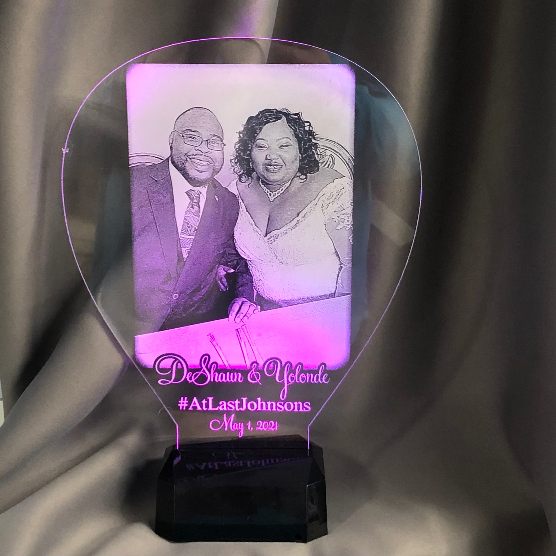 Our Anniversary Photo Multi-Colored Light Up Gift is such a fun personalized anniversary photo gift! Let us custom make this awesome present for anyone on your list from your favorite photo! You will love the way the multi-colored LED lights add a soft glow to your favorite picture. Our Personalized Multi-Colored Photo Light Up is a awesome affordable picture gift for yourself or anyone on your list.