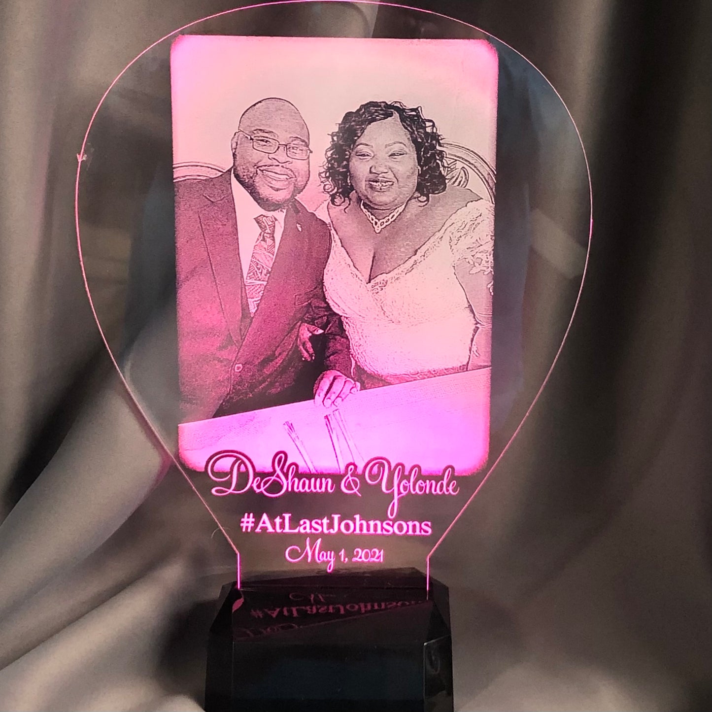 Our Anniversary Photo Multi-Colored Light Up Gift is such a fun personalized anniversary photo gift! Let us custom make this awesome present for anyone on your list from your favorite photo! You will love the way the multi-colored LED lights add a soft glow to your favorite picture. Our Personalized Multi-Colored Photo Light Up is a awesome affordable picture gift for yourself or anyone on your list.