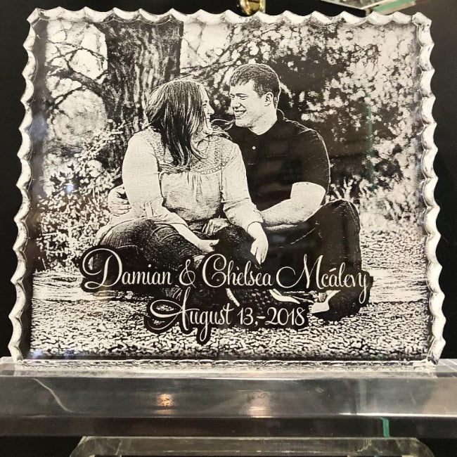 Wedding Photo Engraved Cracked Ice Plaque - Enchanted Memories, Custom Engraving & Unique Gifts