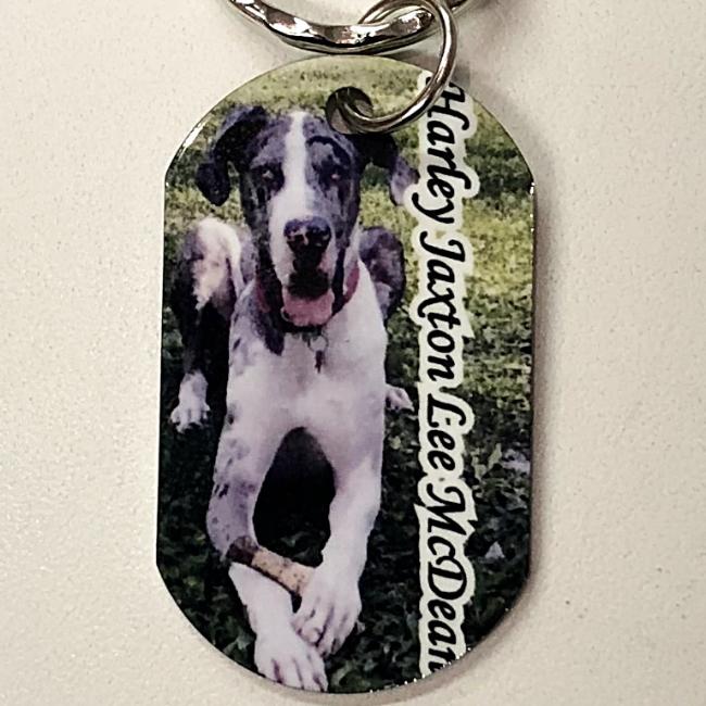 Custom Photo Dog Keychain with your best buddy imprinted into the aluminum for the perfect dog lovers keychain gift. - Enchanted Memories, Custom Engraving & Unique Gifts