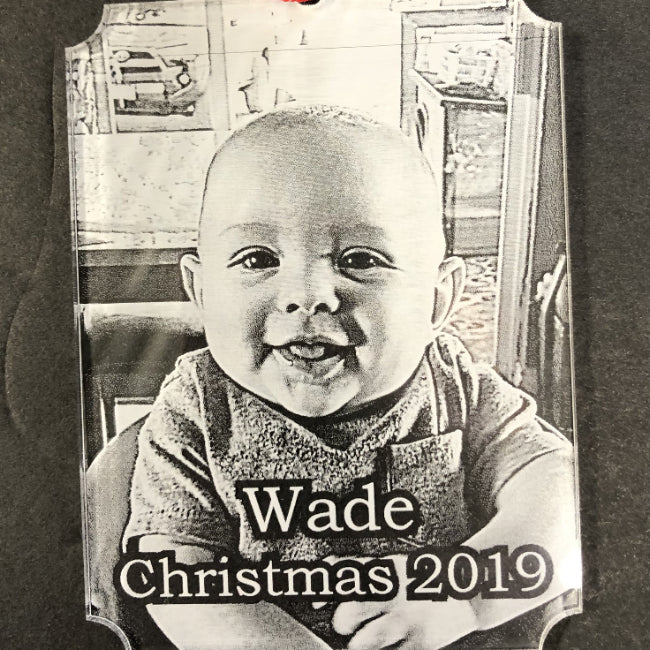 Personalized Baby's First Christmas Ornament Custom Made with Your Favorite Picture. The cutest ornament you'll ever find for your newborn child | Enchanted Memories Branson, Custom Engraving & Unique Gifts