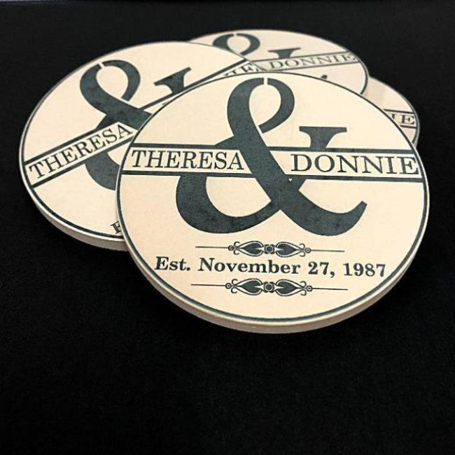 Personalized Wedding Sandstone Thirsty Coasters - Enchanted Memories, Custom Engraving & Unique Gifts