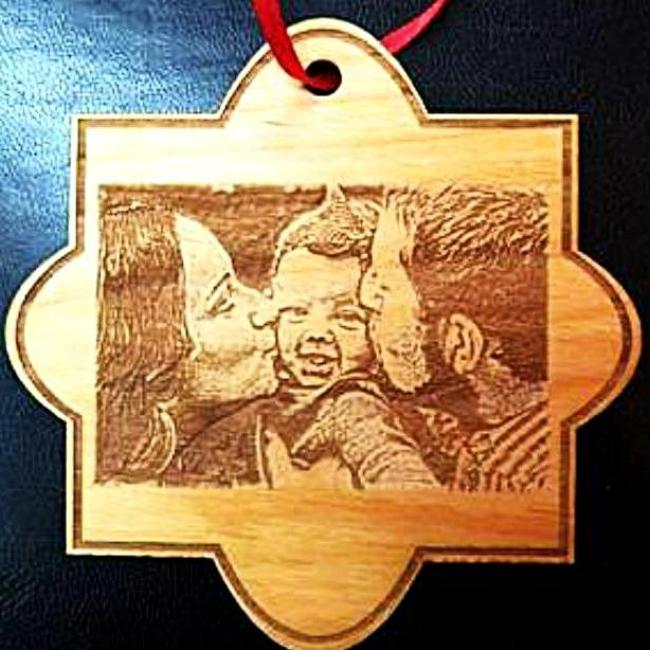 Laser Engraved Family Photo Christmas Ornament with your favorite photo engraveed right into the solid wood - The perfect Gift for Anyone on Your List | Enchanted Memories, Custom Engraving & Unique Gifts