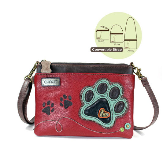 CHALA Mini Crossbody Paw Print Burgundy - Enchanted Memories, Custom Engraving & Unique Gifts