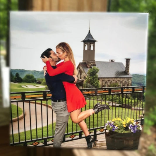 Custom personalized ceramic wedding photo tile plaque is the perfect one of a kind wedding or engagement gift for the happy couple.