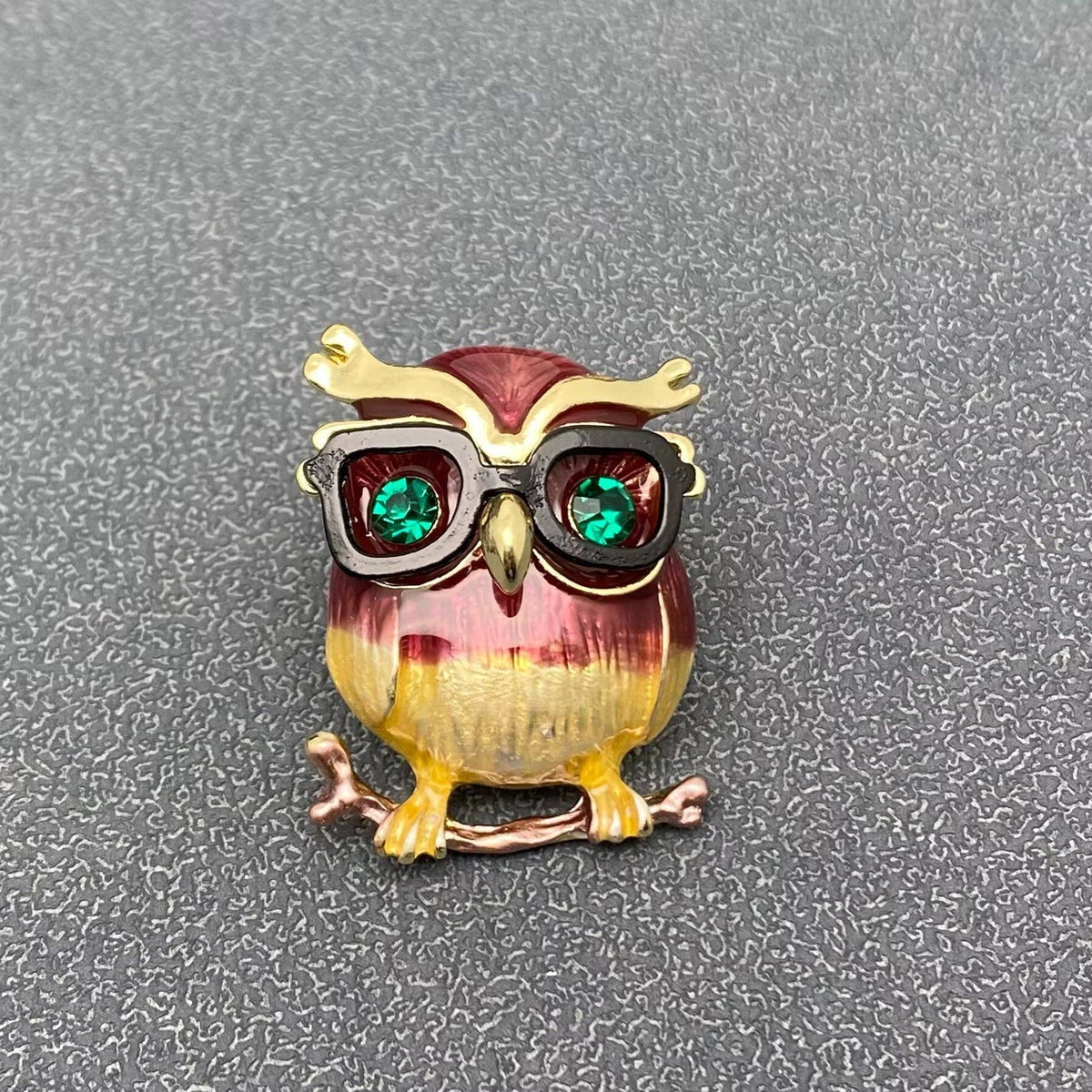 Owl with Glasses Enamel Brooch