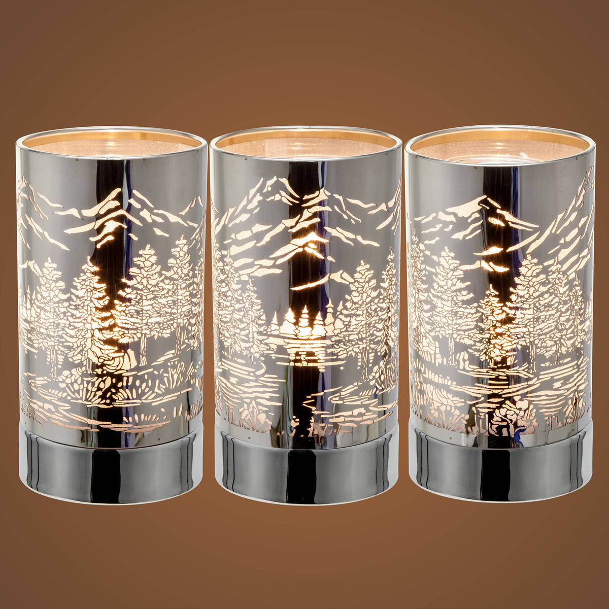 7" Touch lamp/Oil burner/Wax warmer-Silver Mountain Scene