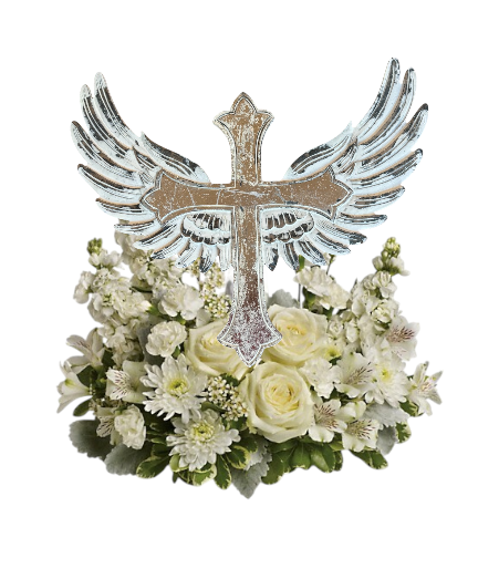 St. Michael Carved Wood Cross with Angel Wings Wall Decor