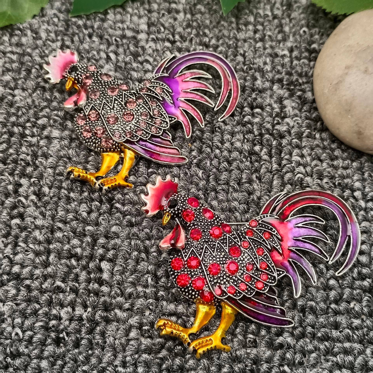 Colored Rhinestone Enamel Rooster Brooch