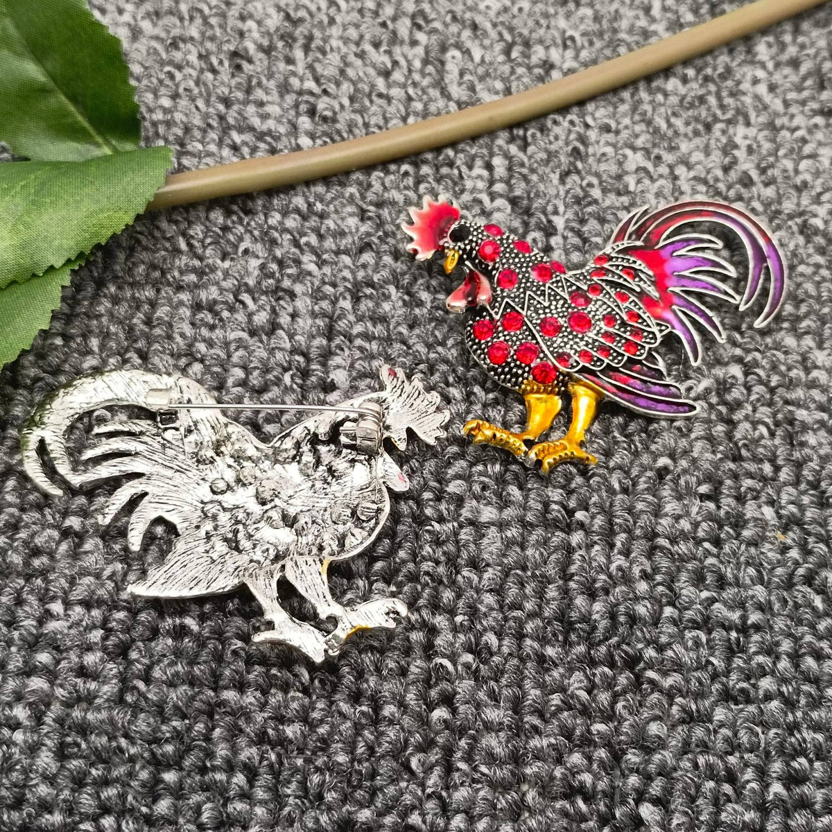 Colored Rhinestone Enamel Rooster Brooch
