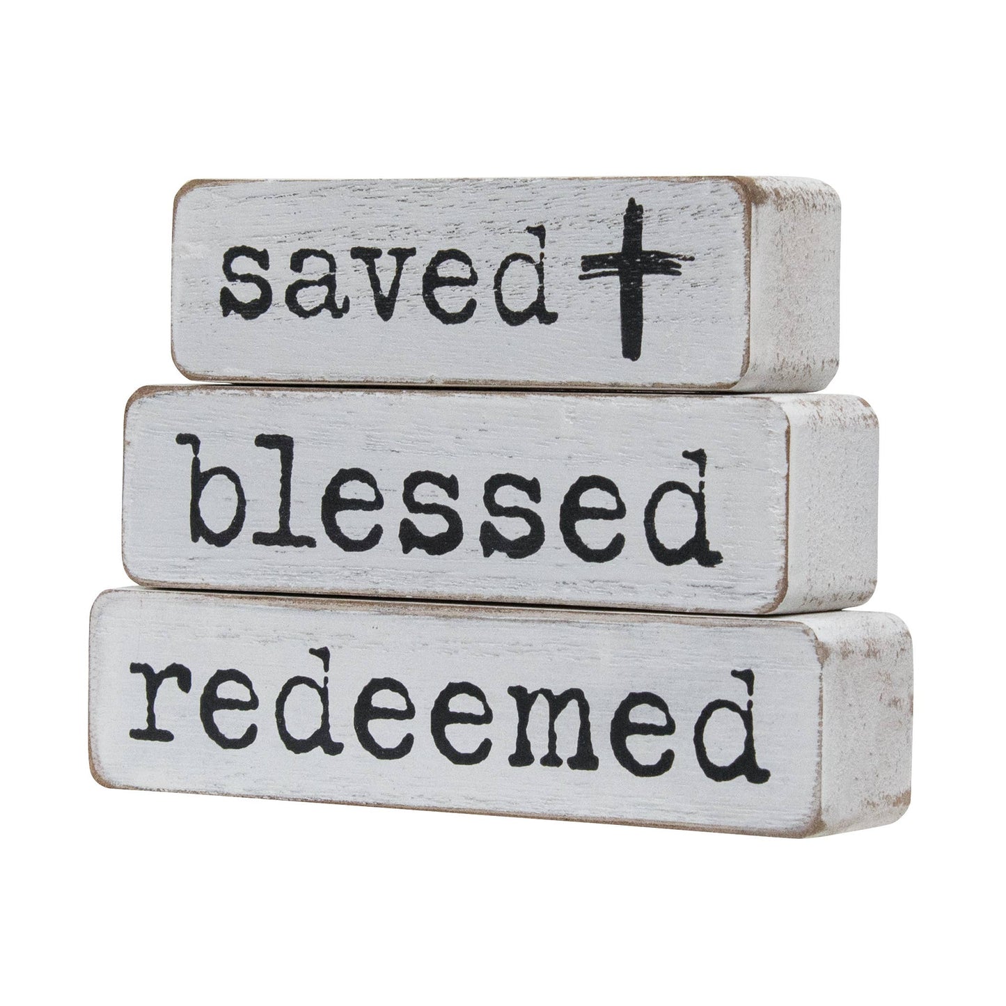 3/Set- Saved Blessed Redeemed Chunky Religious Block