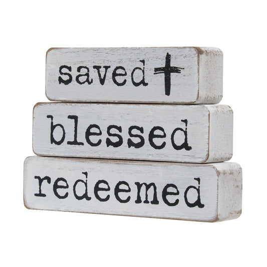 3/Set- Saved Blessed Redeemed Chunky Religious Block