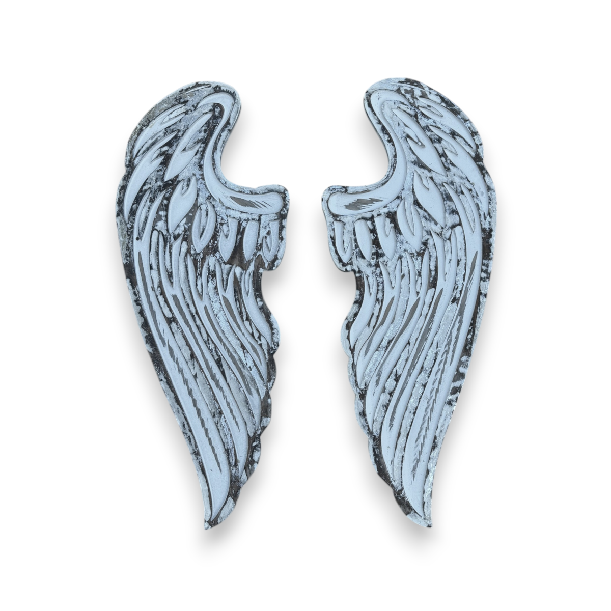 Chamuel Angel Wings-Distressed White Carved Wood Wall Decor