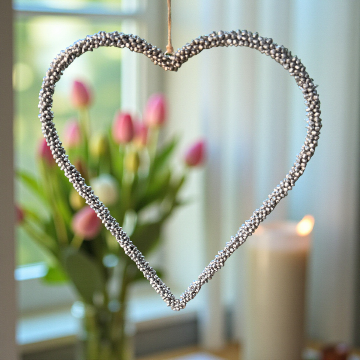 Hanging Jingle Bell Nickel-Plated Heart Wreath-Garden Bell