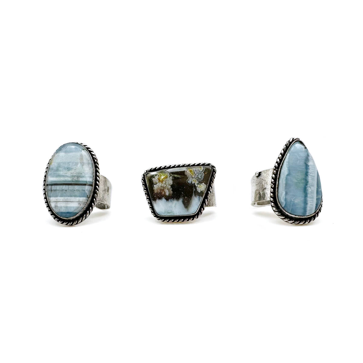 Handcrafted Kashi Semiprecious Stone Ring - Blue Opal