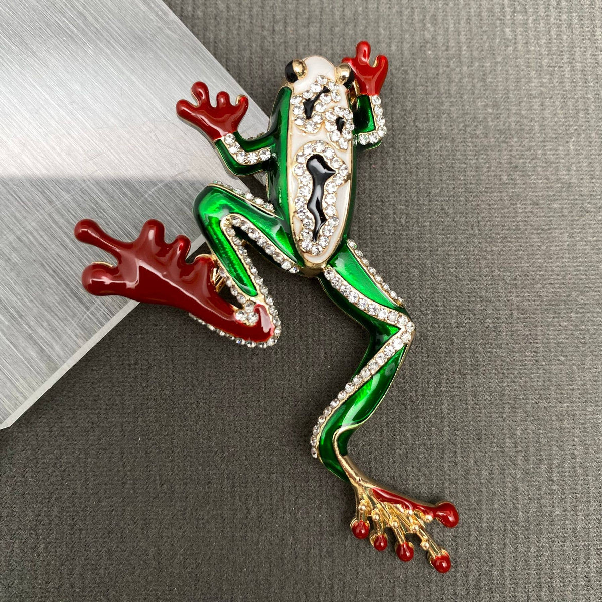 Rhinestone Enamel Frog Brooch