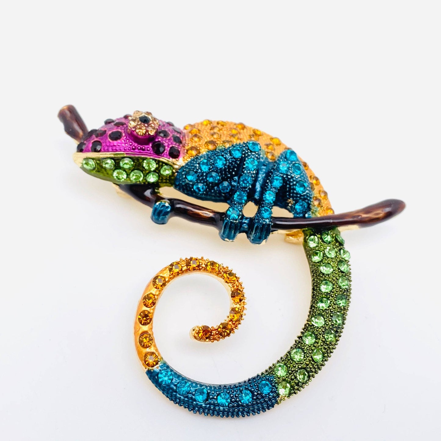 Colorful Rhinestone Chameleon Lizard Brooch