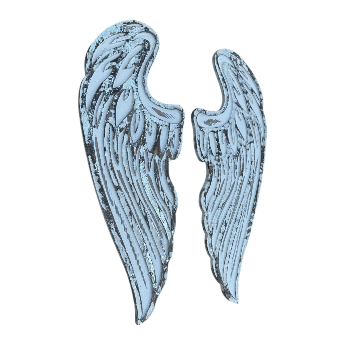 Chamuel Angel Wings-Distressed White Carved Wood Wall Decor