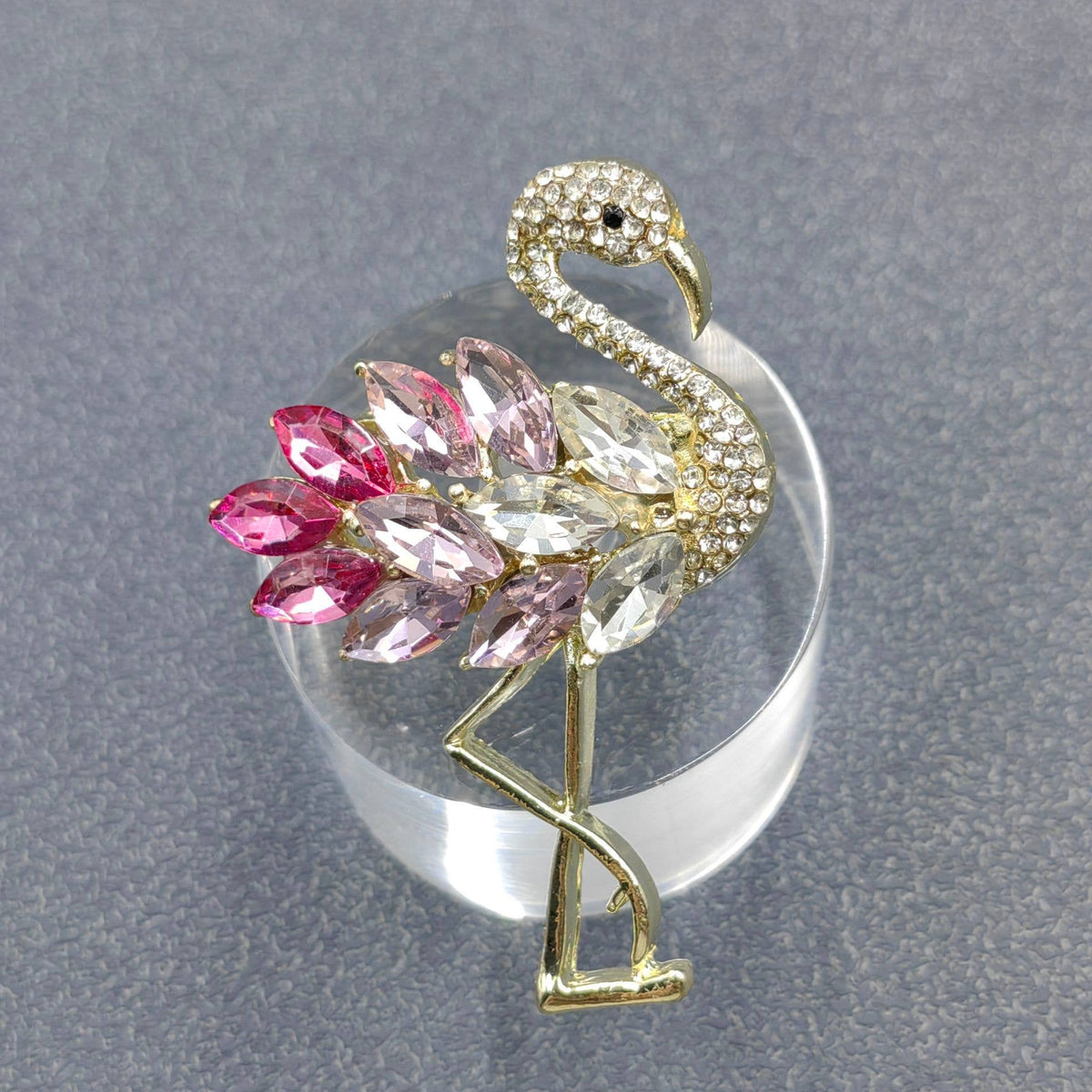 Sparkling Glass & Rhinestone Flamingo Brooch
