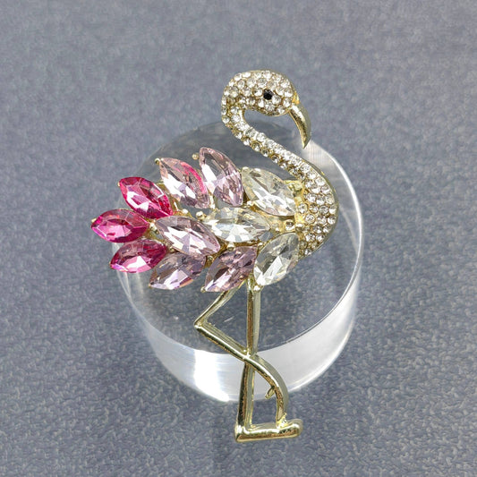 Sparkling Glass & Rhinestone Flamingo Brooch