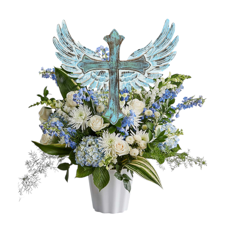 Uriel Carved Wood Cross with Angel Wings Wall Decor