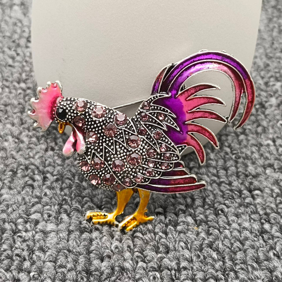Colored Rhinestone Enamel Rooster Brooch