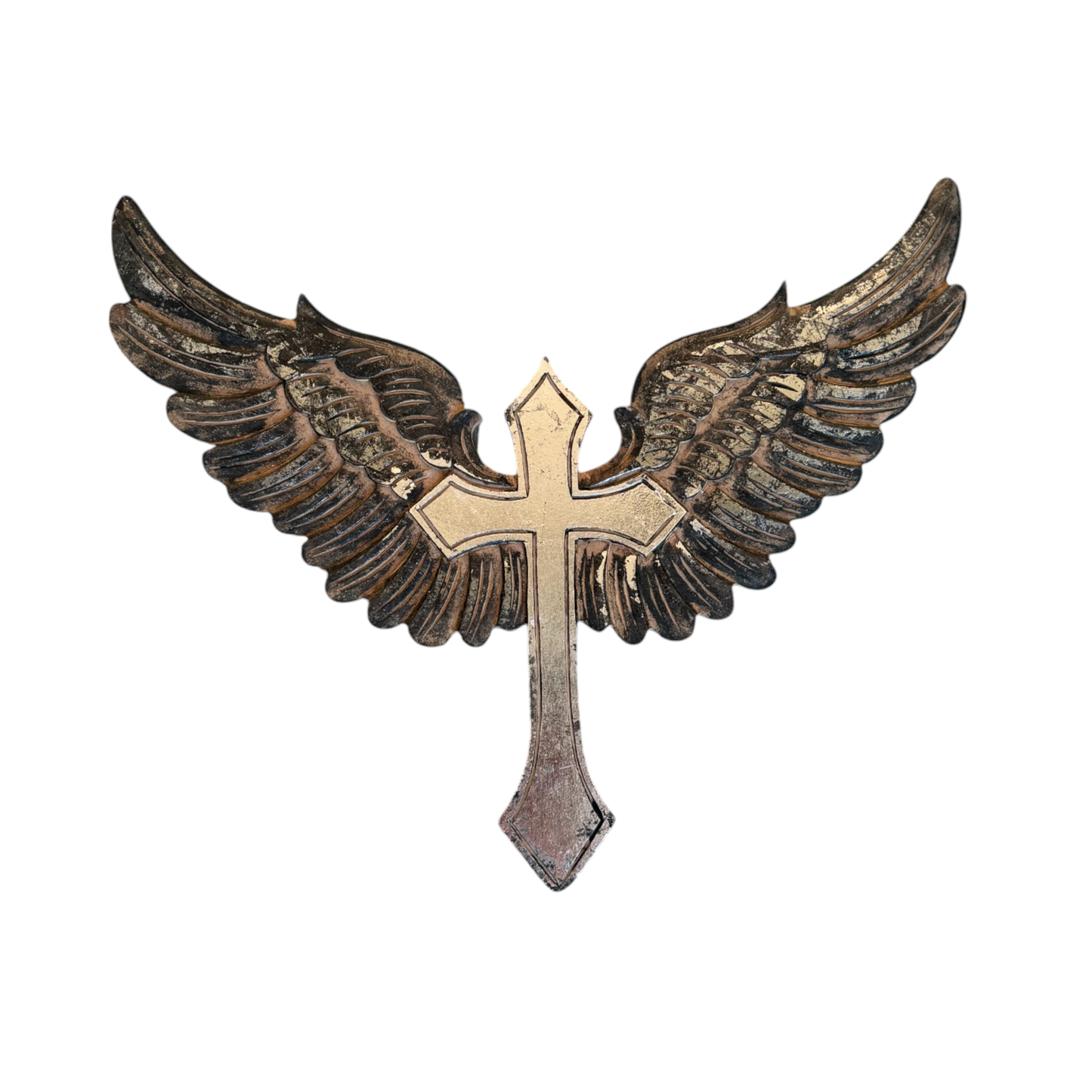 Jophiel Carved Wood Cross with Angel Wings Wall Decor