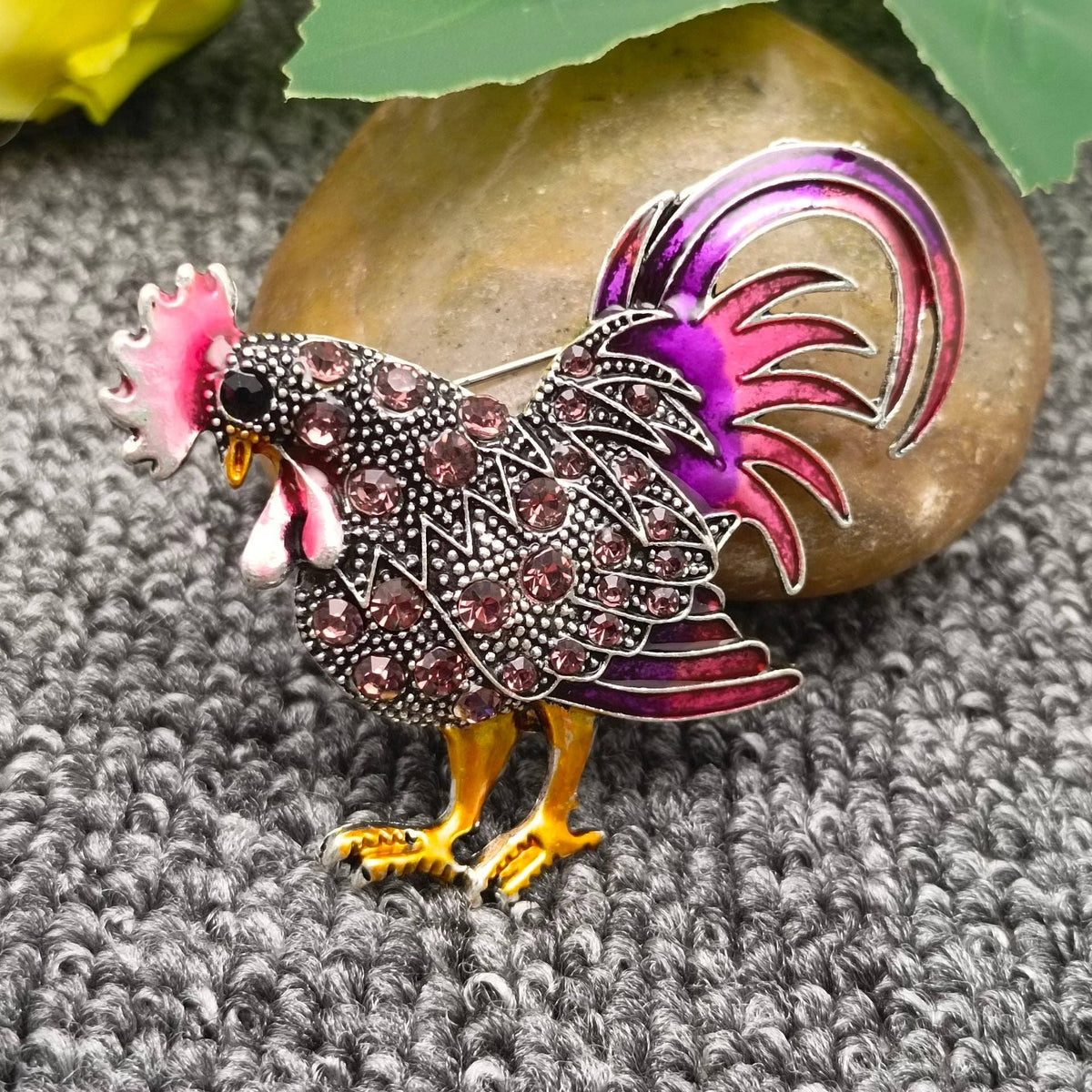 Colored Rhinestone Enamel Rooster Brooch