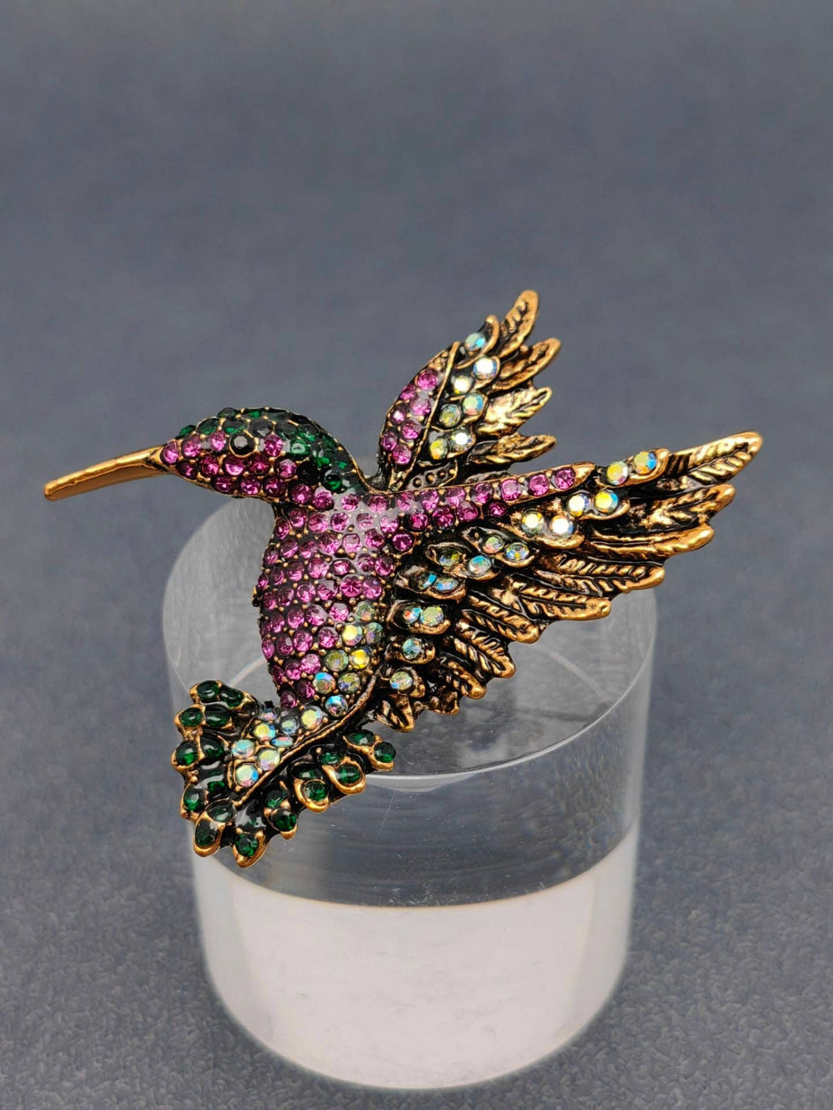 Multi-color Rhinestone Hummingbird Brooch