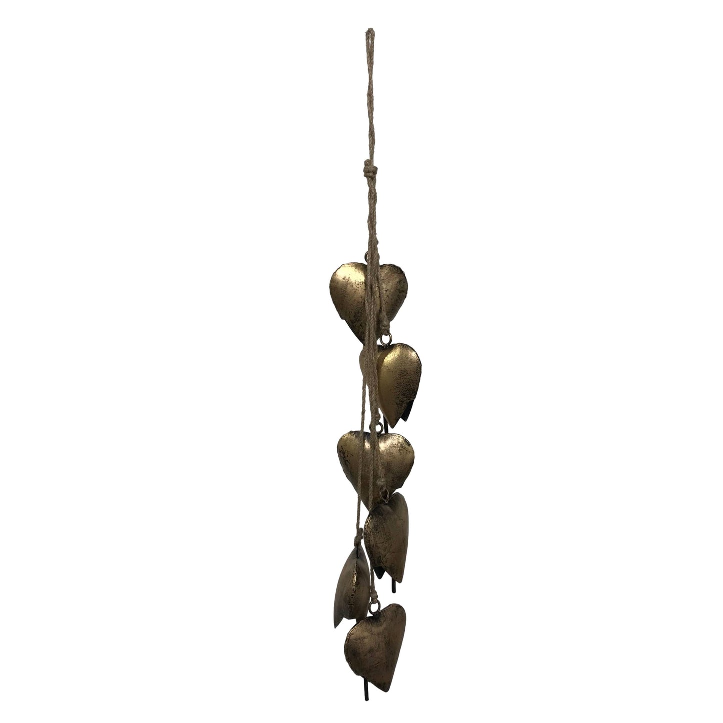 Six Piece Valentine's Heart Bell Chime Pendant on Jute Rope