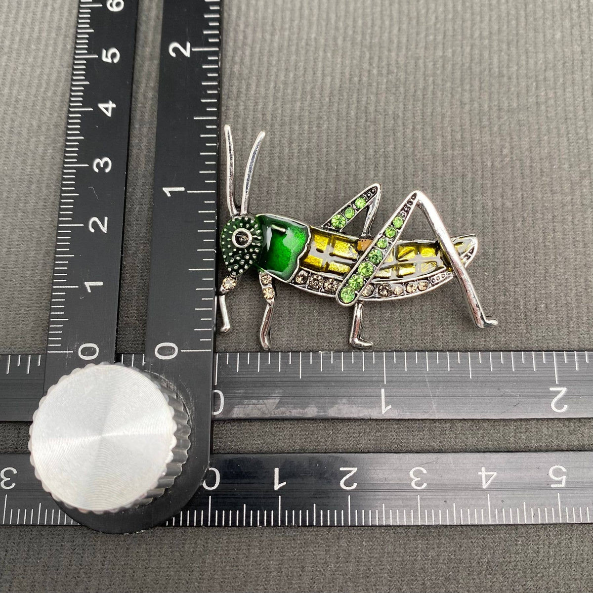 Rhinestone Enamel Grasshopper Brooch